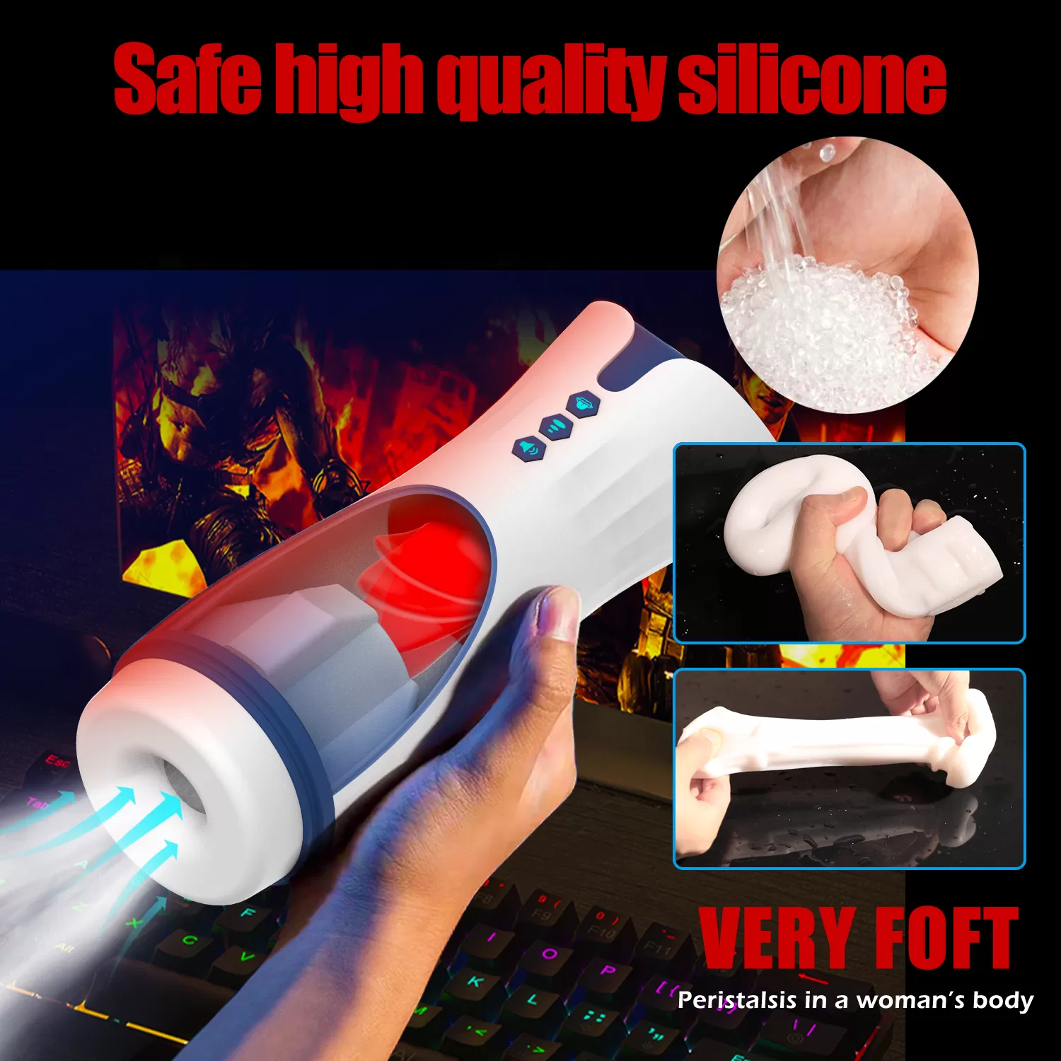 Wellco Adult 007-2 Suck - İnleme Sesli Emiş Özellikli ve Yumuşak Dil Hareketli Suni Vajina Otomatik Oral Mastürbatör - 3