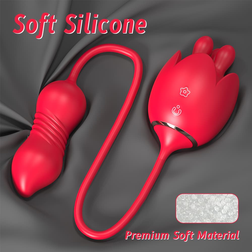 Wellco Adult Lilium 7 Şarjlı Titreşimli İleri Geri ve Ovma Hareketli Meme ve Klitoris Uyarıcı 2 in 1 Gül Vibratör - 4