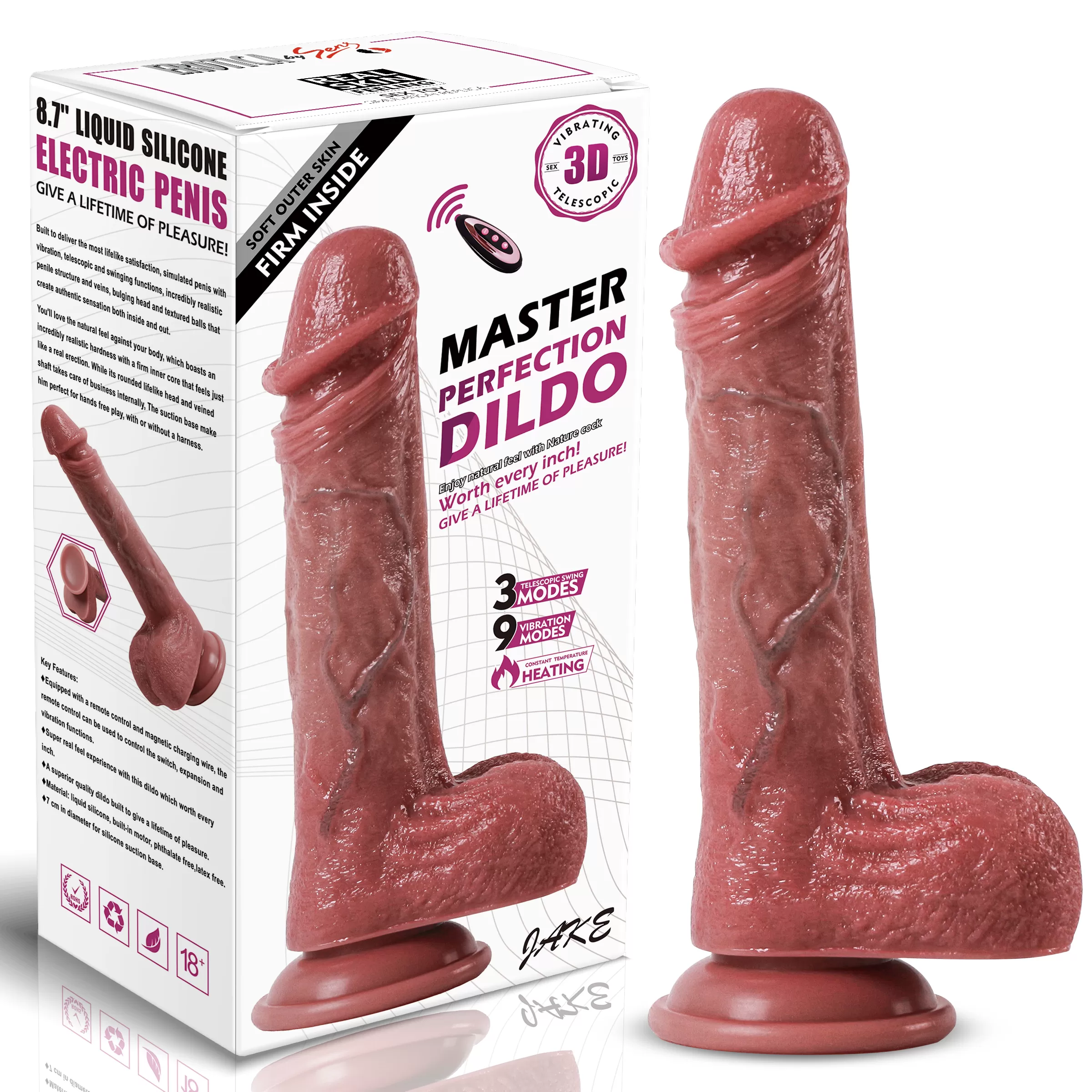 Wellco Adult Jake - Isıtmalı İleri Geri Hareketli ve Rotasyonlu Gerçekçi Damarlı Yapay Penis Vibrator