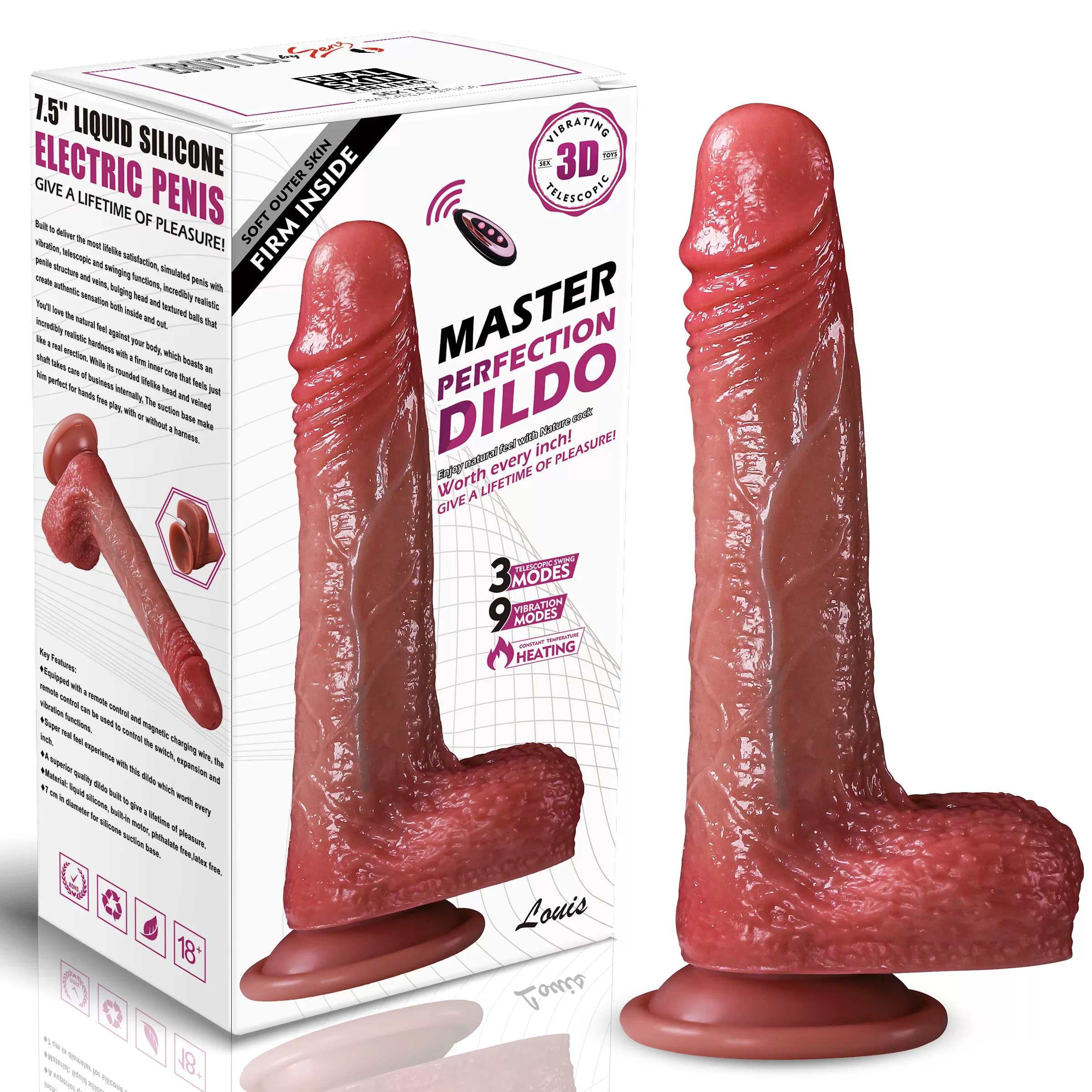 Wellco Adult Louis - Isıtmalı İleri Geri Hareketli ve Rotasyonlu Gerçekçi Damarlı Yapay Penis Vibrator