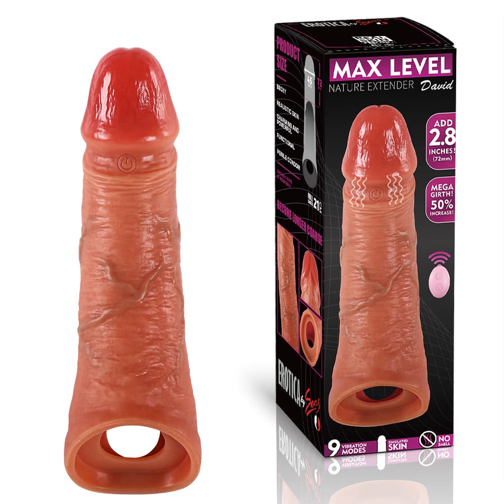Wellco Adult David - Uzaktan Kumandalı Şarjlı Güçlü Titreşimli Ultra Realistik Uzatmalı Penis Kılıfı