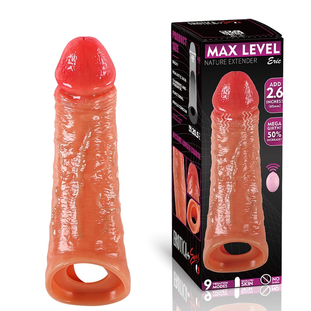 Wellco Adult MAX LEVEL Nature Extender Eric - Uzaktan Kumandalı Şarjlı Güçlü Titreşimli Ultra Realistik Uzatmalı Penis Kılıfı
