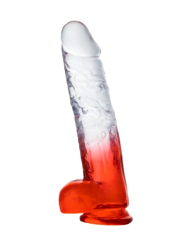 Wellco Adult MYST COLOR Dildo Realistik Jel Dokuda Vantuzlu Ultra Yumuşak Şeffaf Kırmızı Yapay Penis