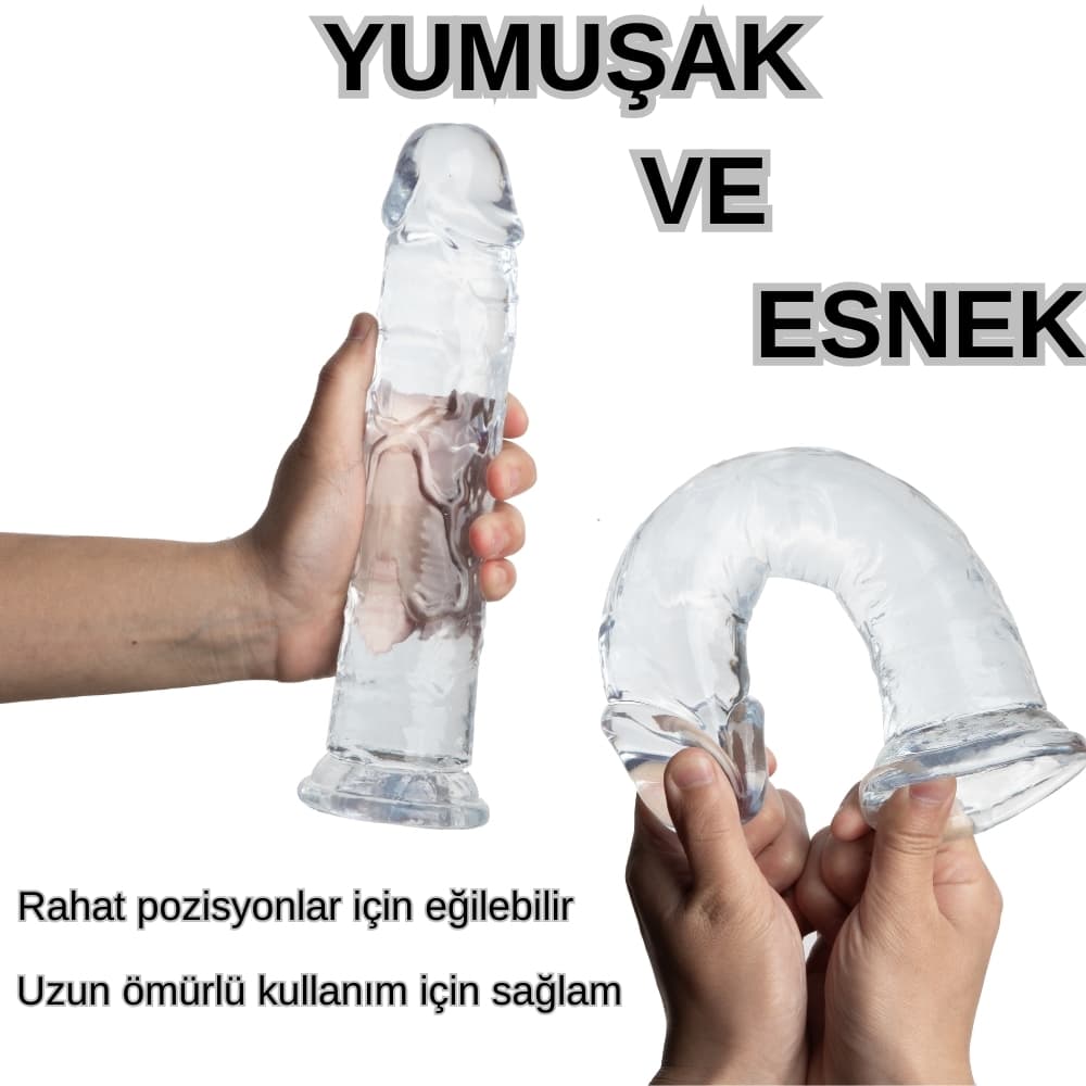 Wellco Adult MYST COLOR Dildo Realistik Jel Dokuda Testissiz Ultra Yumuşak Şeffaf Yapay Penis 20 CM - 2