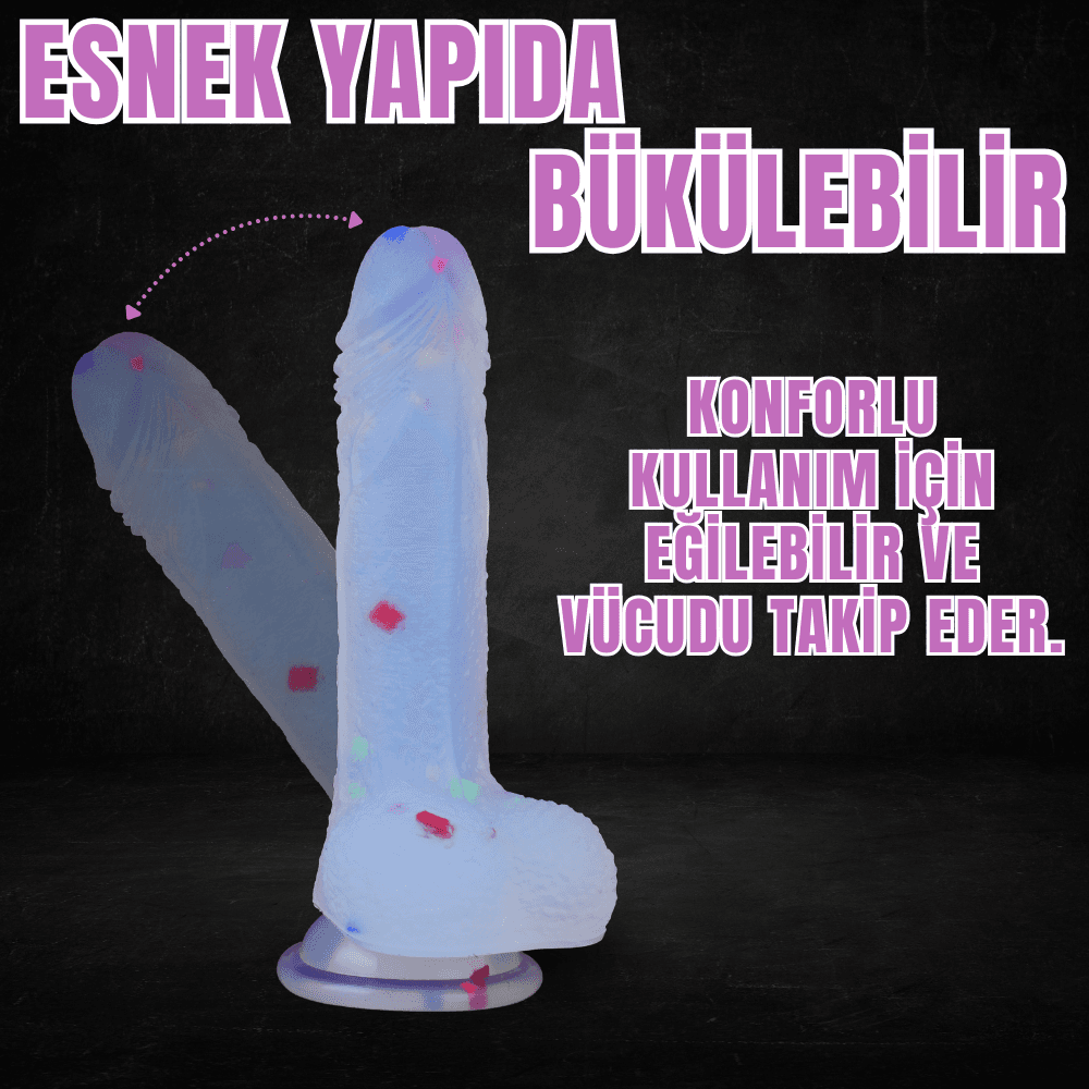 Wellco Adult MYST COLOR Dildo Renkli Benekli Ultra Yumuşak Şeffaf Realistik Yapay Penis - 3