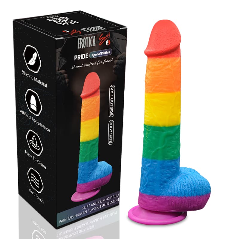Wellco Adult Pride Special Edition Dildo 22.5 CM - Gökkuşağı Renkli Silikon Ultra Realistik Yapay Penis Vibrator