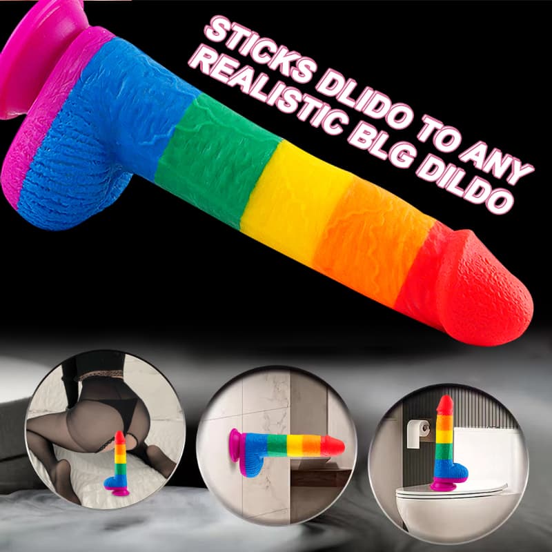 Wellco Adult Pride Special Edition Dildo 22.5 CM - Gökkuşağı Renkli Silikon Ultra Realistik Yapay Penis Vibrator - 3