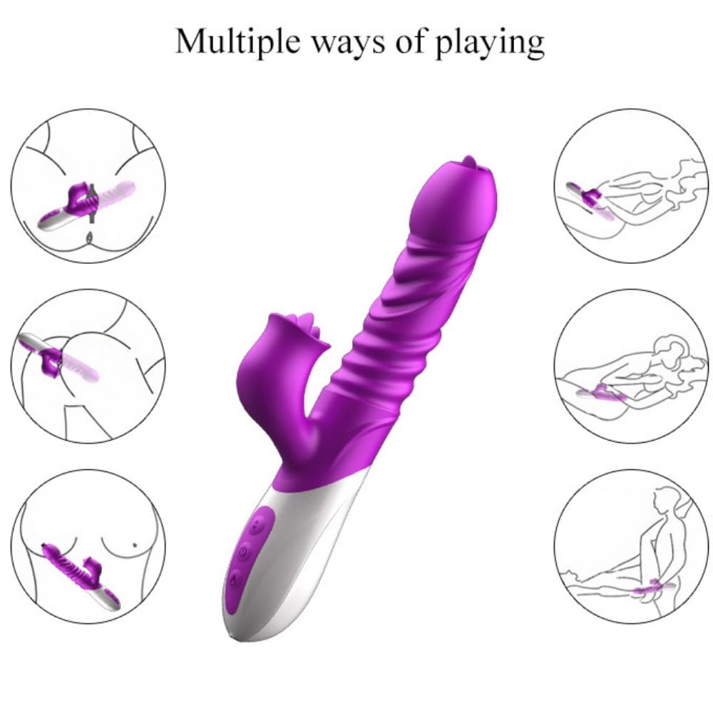 Wellco Adult T10 - Şarjlı Akıllı Isıtmalı İleri Geri ve Dil Hareketli G-Spot ve Klitoris Uyarıcı 2 in 1 Yapay Penis Rabbit Vibratör - 3