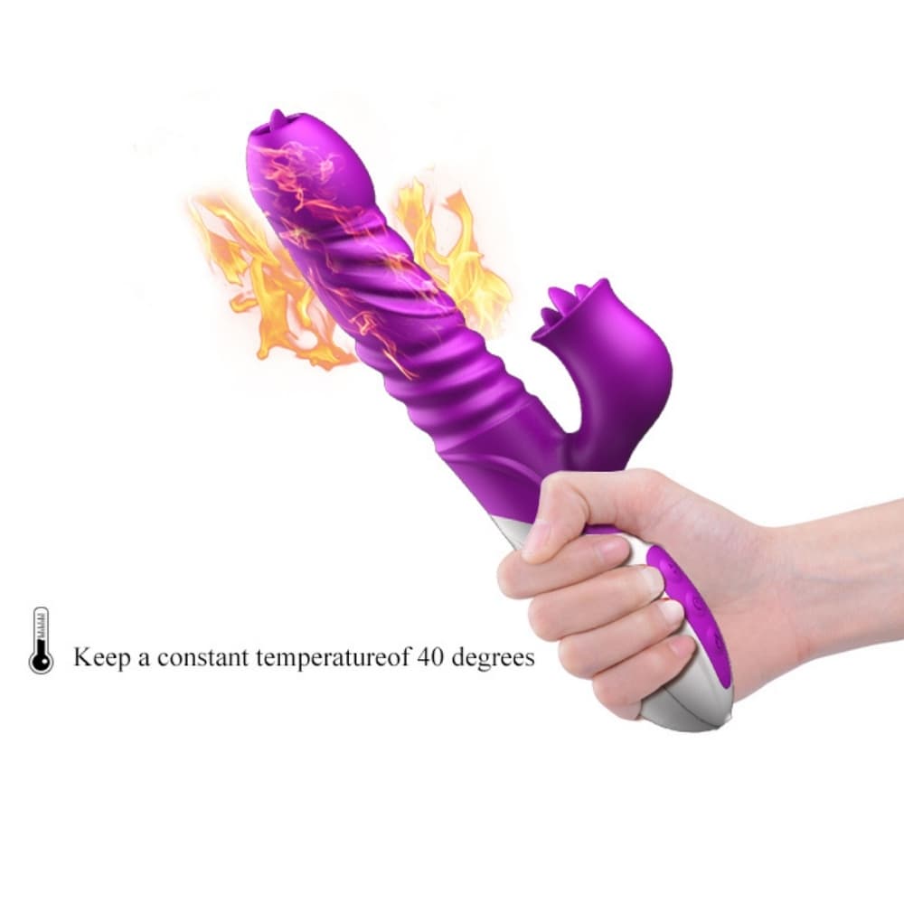 Wellco Adult T10 - Şarjlı Akıllı Isıtmalı İleri Geri ve Dil Hareketli G-Spot ve Klitoris Uyarıcı 2 in 1 Yapay Penis Rabbit Vibratör - 4