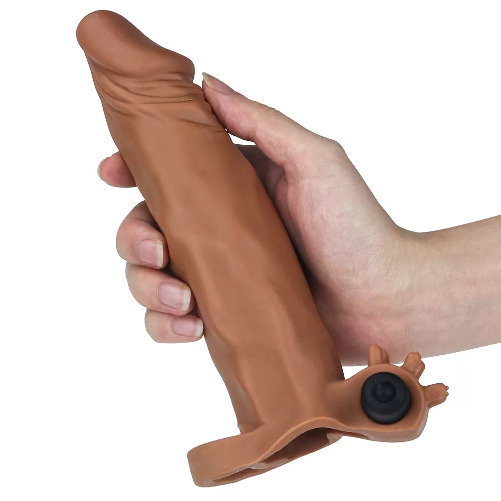 Wellco Adult 5 CM Dolgulu Gerçekçi Melez Et Dokulu Klitoris Uyarıcı Titreşimli Penis Kılıfı - Pleasure X-Tender - 2