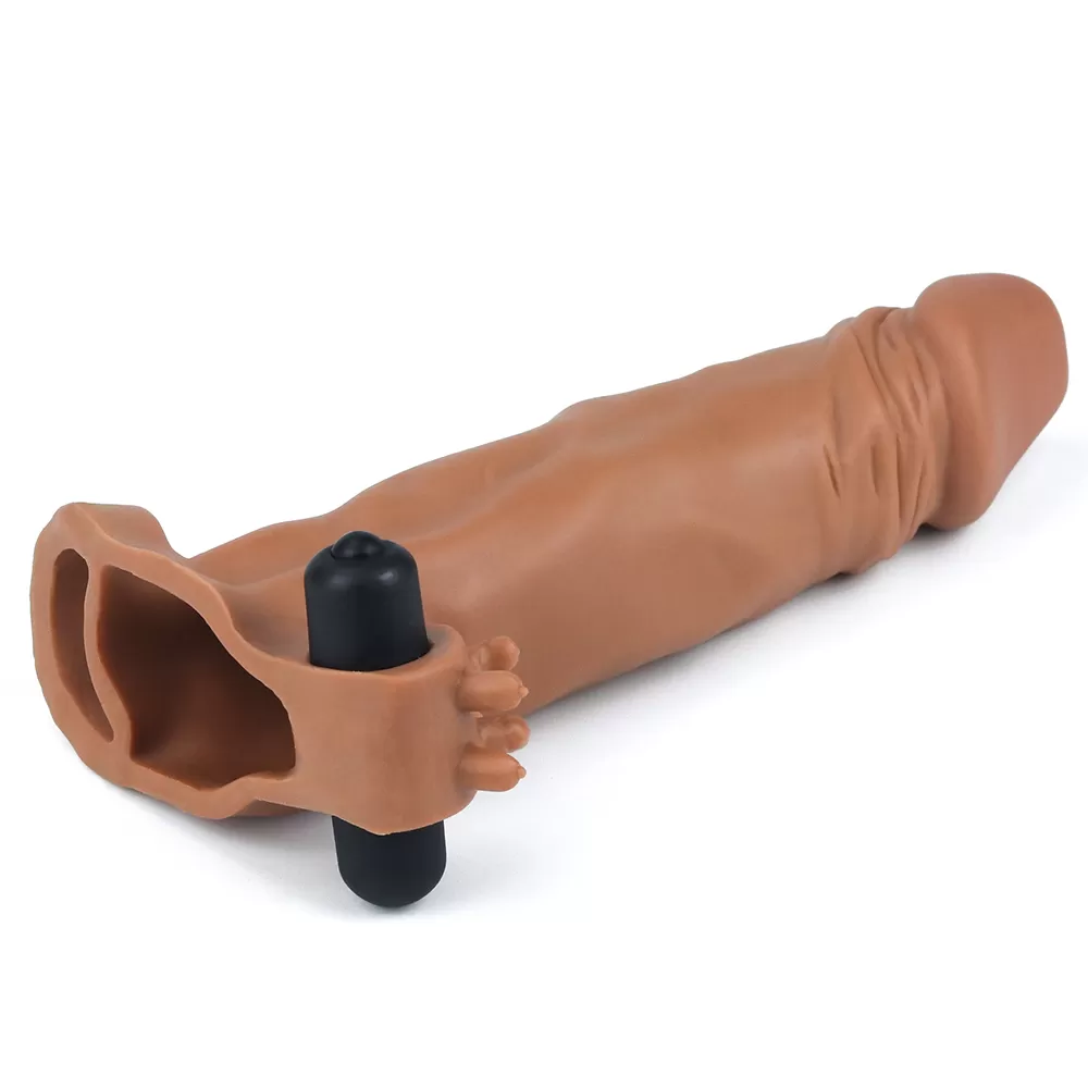 Wellco Adult 5 CM Dolgulu Gerçekçi Melez Et Dokulu Klitoris Uyarıcı Titreşimli Penis Kılıfı - Pleasure X-Tender - 4