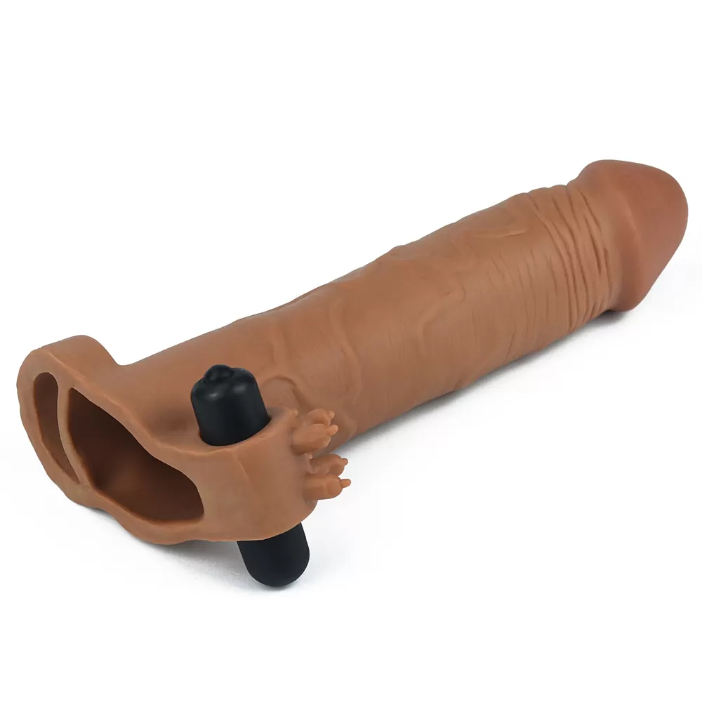Wellco Adult 7.5 CM Dolgulu Gerçekçi Melez Doku Titreşimli Penis Kılıfı - Pleasure X-Tender - 4
