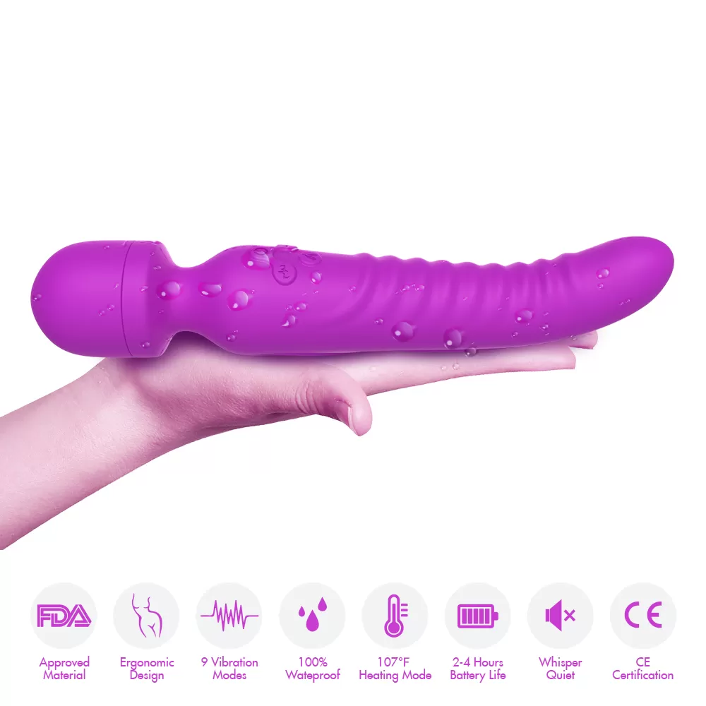 Wellco Adult PRIME TOYS Chobe Isıtmalı Çift Titreşim Motorlu Klitoris ve G Nokta Wand Orgazm Vibratör - Mor - 3