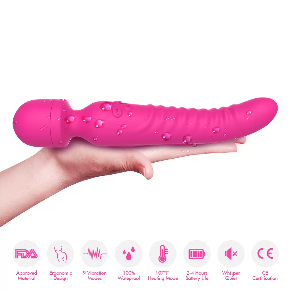 Wellco Adult CHOBE Isıtmalı Çift Titreşim Motorlu Klitoris ve G Nokta Wand Orgazm Vibratör - Pembe - 4