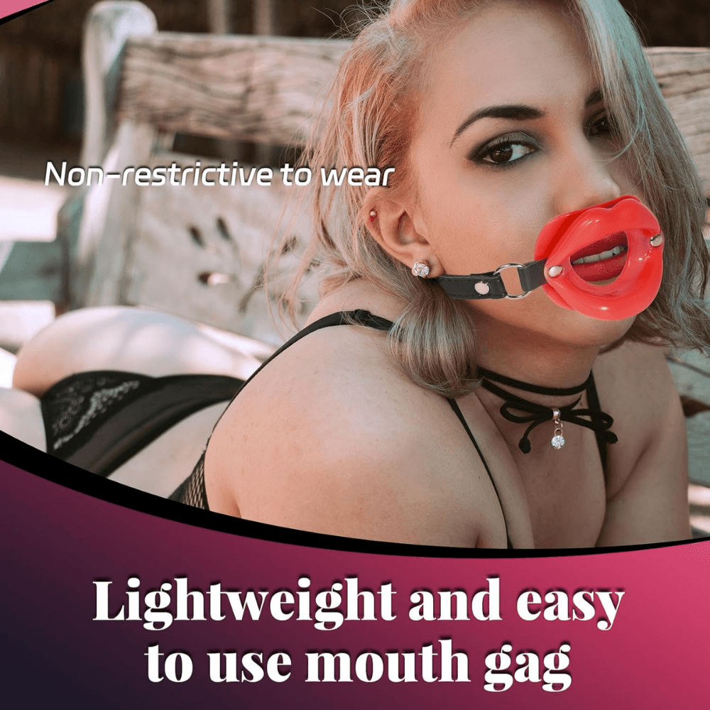 Wellco Adult Deri Kemerli Kırmızı Yumuşak Silikon Dudak Esnek Esaret Ağız Tıkacı Red Open Mouth Lip Gag - 2