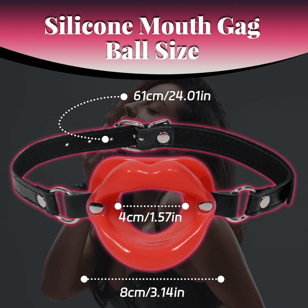 Wellco Adult Deri Kemerli Kırmızı Yumuşak Silikon Dudak Esnek Esaret Ağız Tıkacı Red Open Mouth Lip Gag - 3