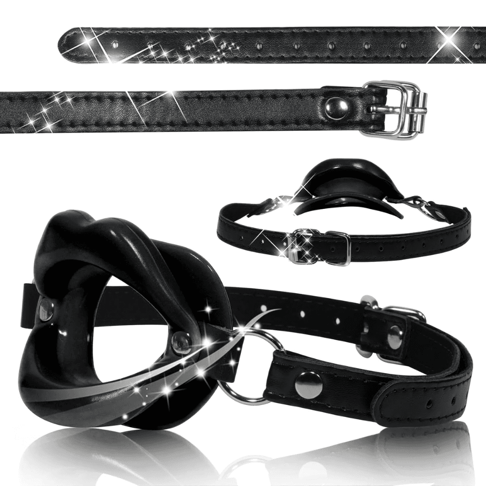 Wellco Adult Deri Kemerli Siyah Yumuşak Silikon Dudak Esnek Esaret Ağız Tıkacı Black Open Mouth Lip Gag