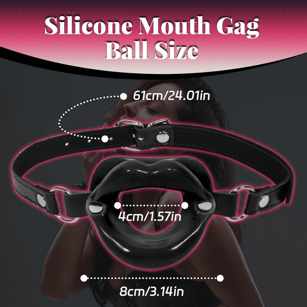 Wellco Adult Deri Kemerli Siyah Yumuşak Silikon Dudak Esnek Esaret Ağız Tıkacı Black Open Mouth Lip Gag - 2