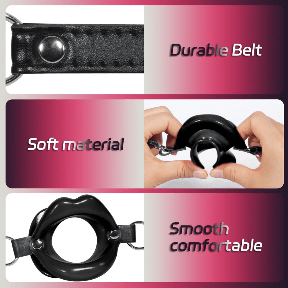 Wellco Adult Deri Kemerli Siyah Yumuşak Silikon Dudak Esnek Esaret Ağız Tıkacı Black Open Mouth Lip Gag - 4