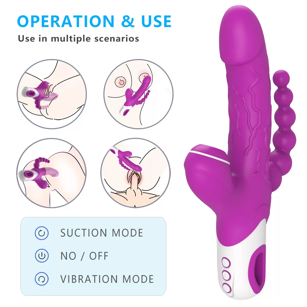 Wellco Adult EROS Şarjlı Anal Boncuklu Emiş Güçlü 3 in 1 G Spot Üçlü Dildo Vibratör - 2