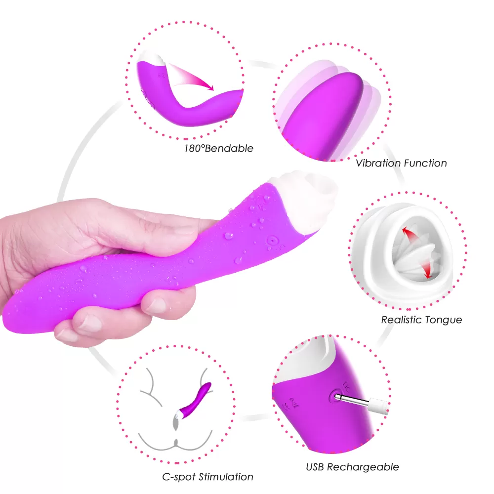 Wellco Adult FAIRYLAND 9+9 Modlu Klitoris ve G-Spot Uyarıcı 2 in 1 Dil Vibratör - Mor - 3