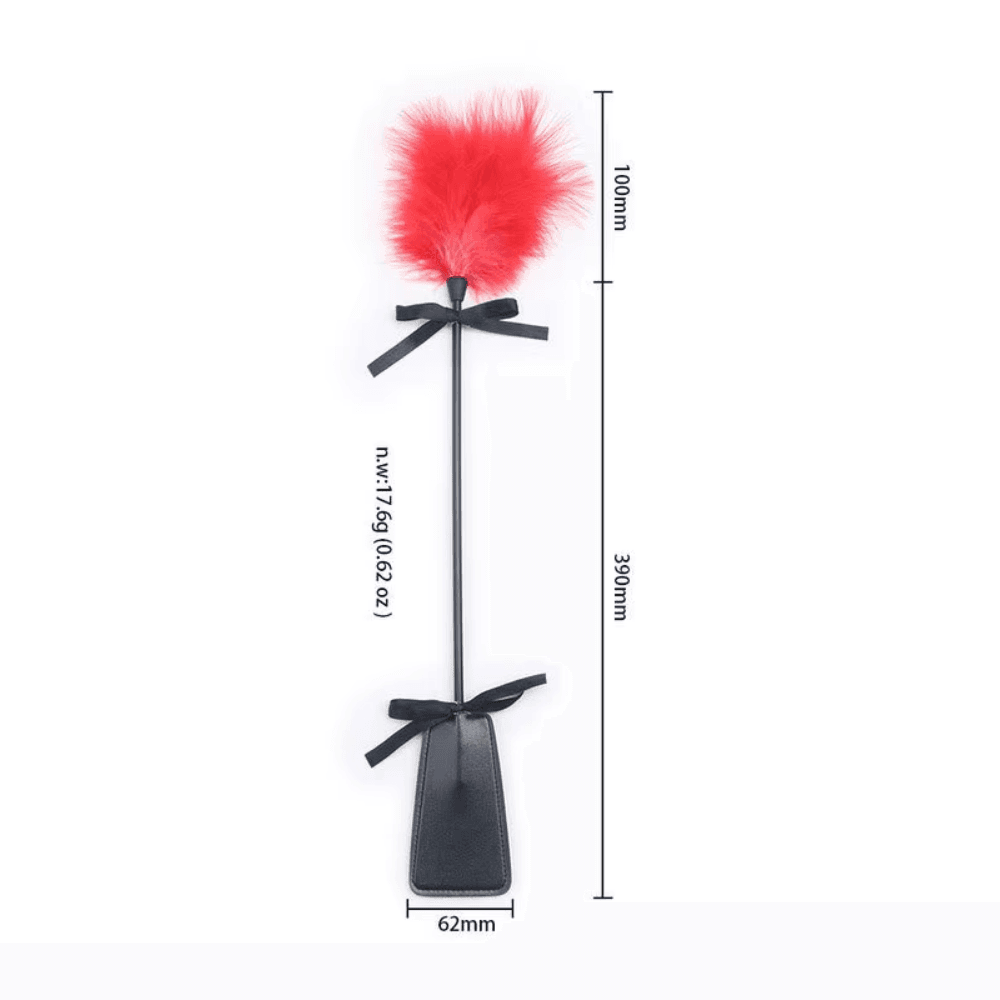 Wellco Adult Fetish Beginner Esnek Saplı 49 CM Çift Taraflı Gıdıklayıcı Tüy ve BDSM Şaplak Deri Fantezi Kamçı - 2