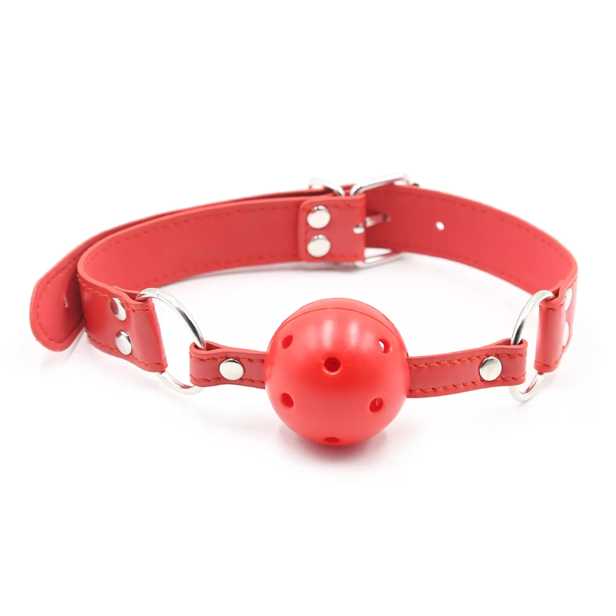 Wellco Adult Fetish Beginner Deri Kemerli Nefes Alabilir Kırmızı Esaret Ağız Topu Mouth Ball Gag - 4