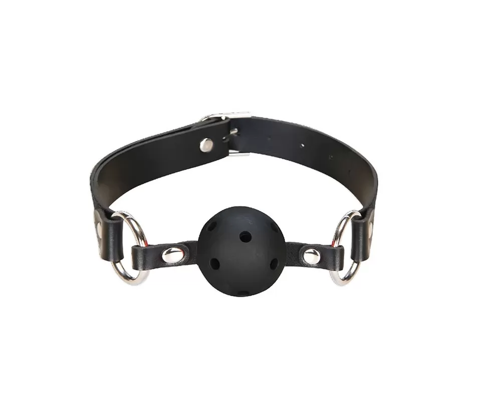 Wellco Adult Fetish Beginner Deri Kemerli Nefes Alabilir Siyah Esaret Ağız Topu Mouth Ball Gag - 4