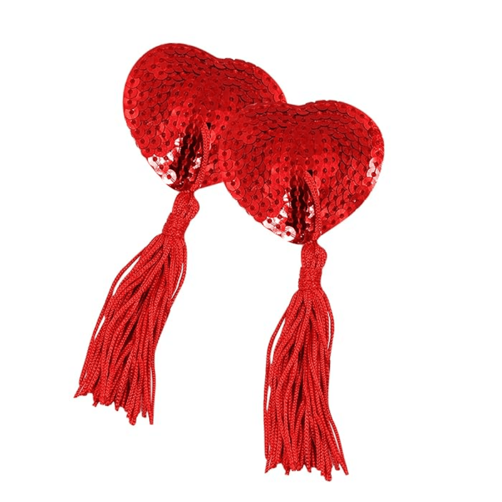 Wellco Adult Gıdıklayıcı Püsküllü Yapışkanlı Kırmızı Parıltılı Kalp Şeklinde Meme Ucu Gizleyici Göğüs Aksesuarı - 2