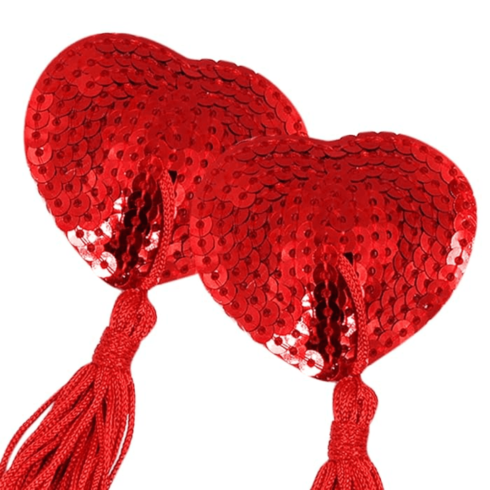 Wellco Adult Gıdıklayıcı Püsküllü Yapışkanlı Kırmızı Parıltılı Kalp Şeklinde Meme Ucu Gizleyici Göğüs Aksesuarı - 4