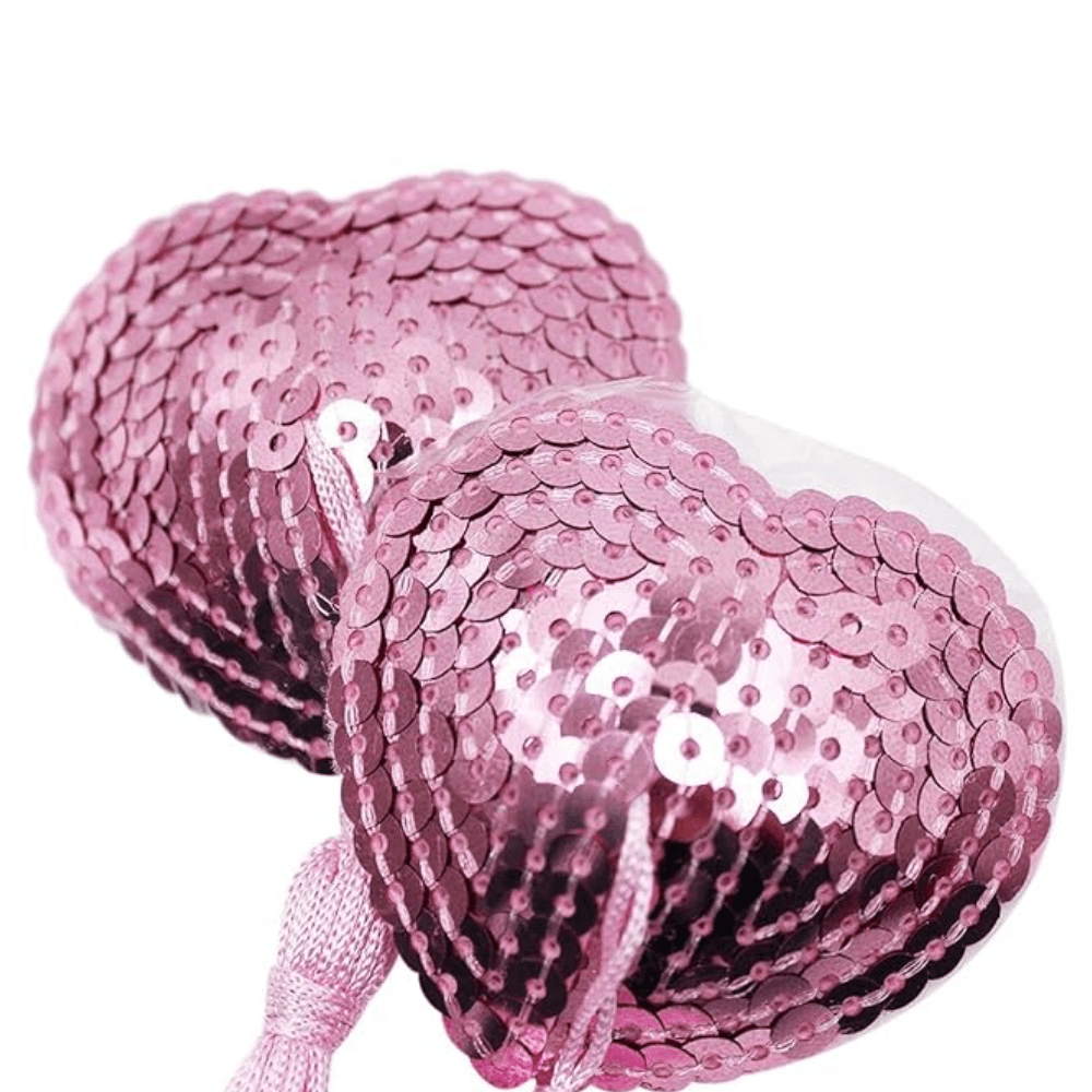 Wellco Adult Gıdıklayıcı Püsküllü Yapışkanlı Pembe Parıltılı Kalp Şeklinde Meme Ucu Gizleyici Göğüs Aksesuarı - 3
