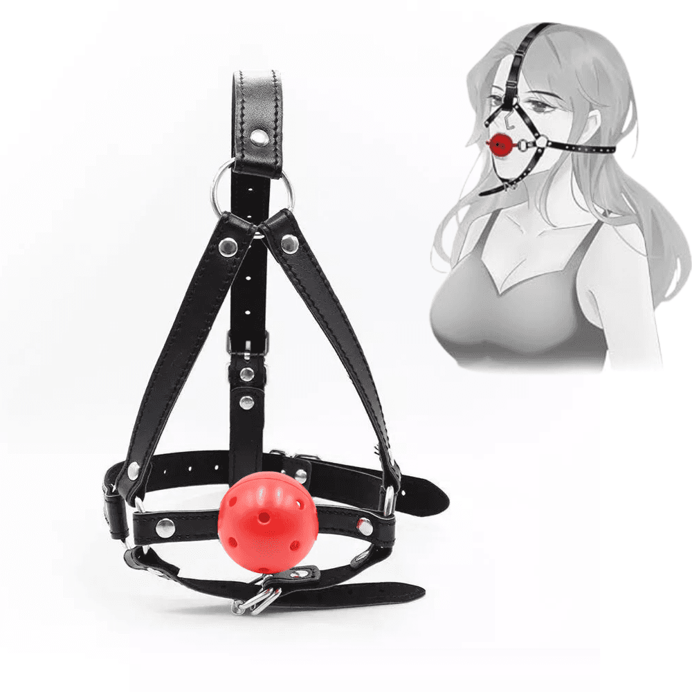 Wellco Adult Head Bondage Gag Mouth Ball Kafa Çene Bağlama Tasması Nefes Alabilir Deri Kemerli Fetiş Ağız Topu