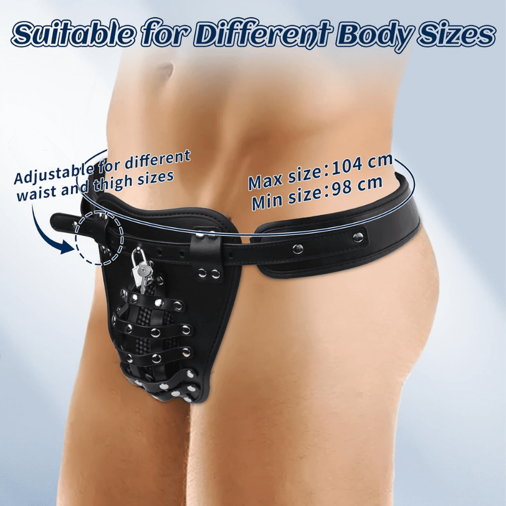 Wellco Adult Kemerli Penis Esaret Kafesi Nefes Alabilir Ayarlanabilir Askılı Deri Külot Bekaret Penis Kilidi - 2