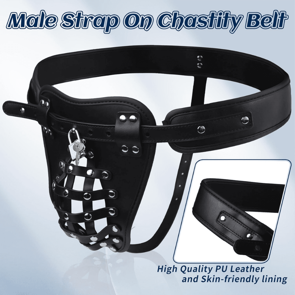 Wellco Adult Kemerli Penis Esaret Kafesi Nefes Alabilir Ayarlanabilir Askılı Deri Külot Bekaret Penis Kilidi - 3