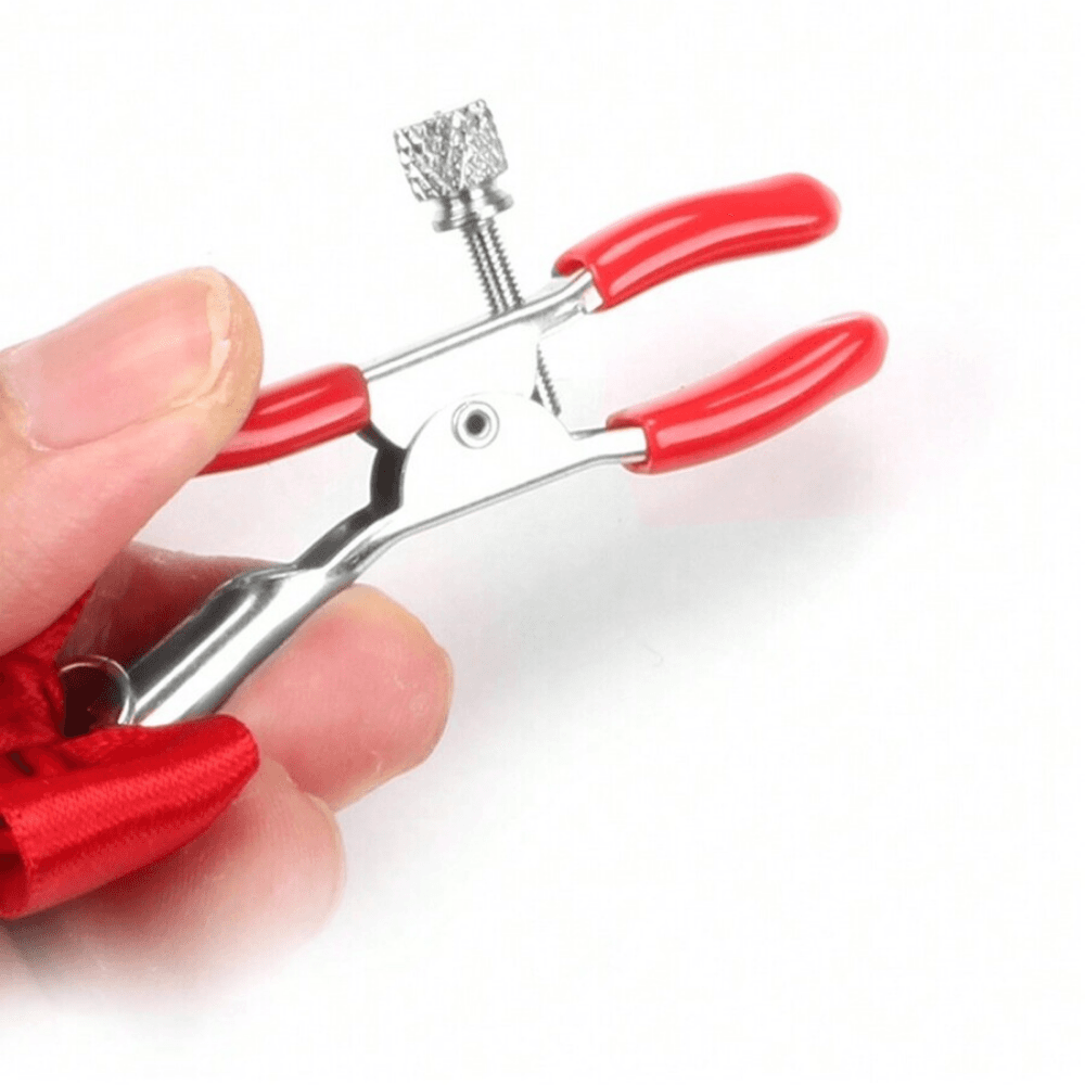 Wellco Adult Kırmızı Kurdeleli Kalp Charm Göğüs Uyarıcı Meme Ucu Klipsi Red Ribbon Nipple Clamps - 3
