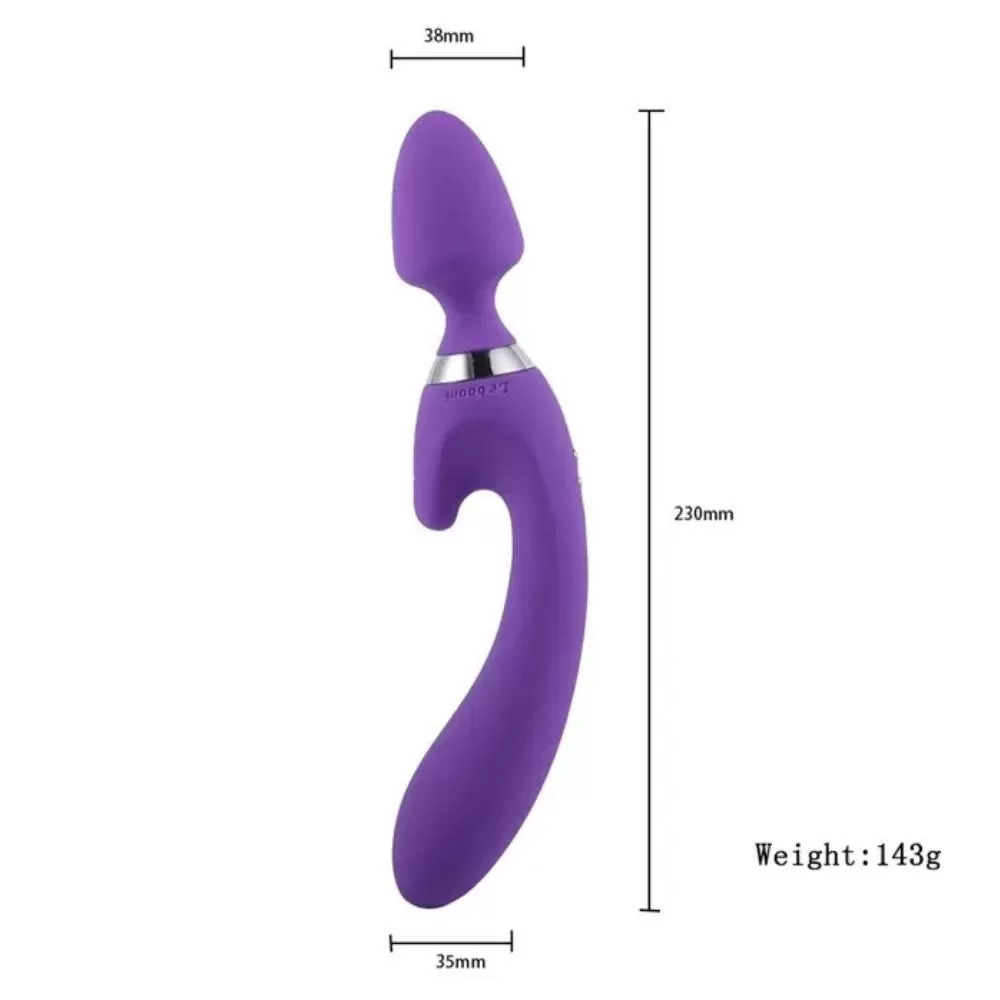 Wellco Adult LEBOOM Çift Taraflı Klitoris ve G-Spot Uyarıcı Wand Massager Dildo Vibratör - Mor - 4