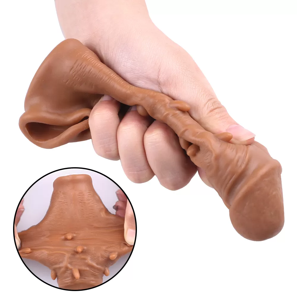 Wellco Adult LUFI Gerçekçi Et Dokusunda Testis Aparatlı 5 CM Uzatmalı Silikon Tırtıklı Penis Kılıfı - 2