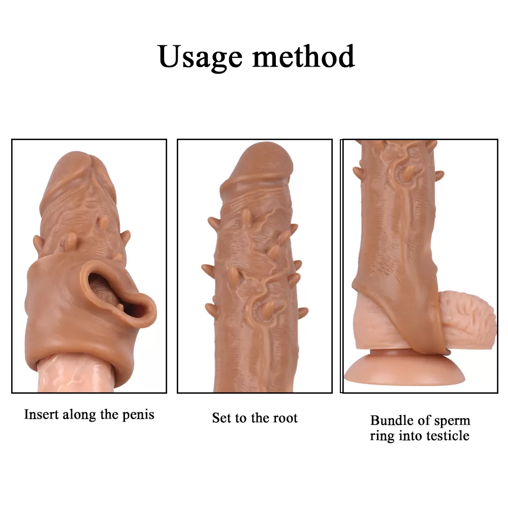 Wellco Adult LUFI Gerçekçi Et Dokusunda Testis Aparatlı 5 CM Uzatmalı Silikon Tırtıklı Penis Kılıfı - 3