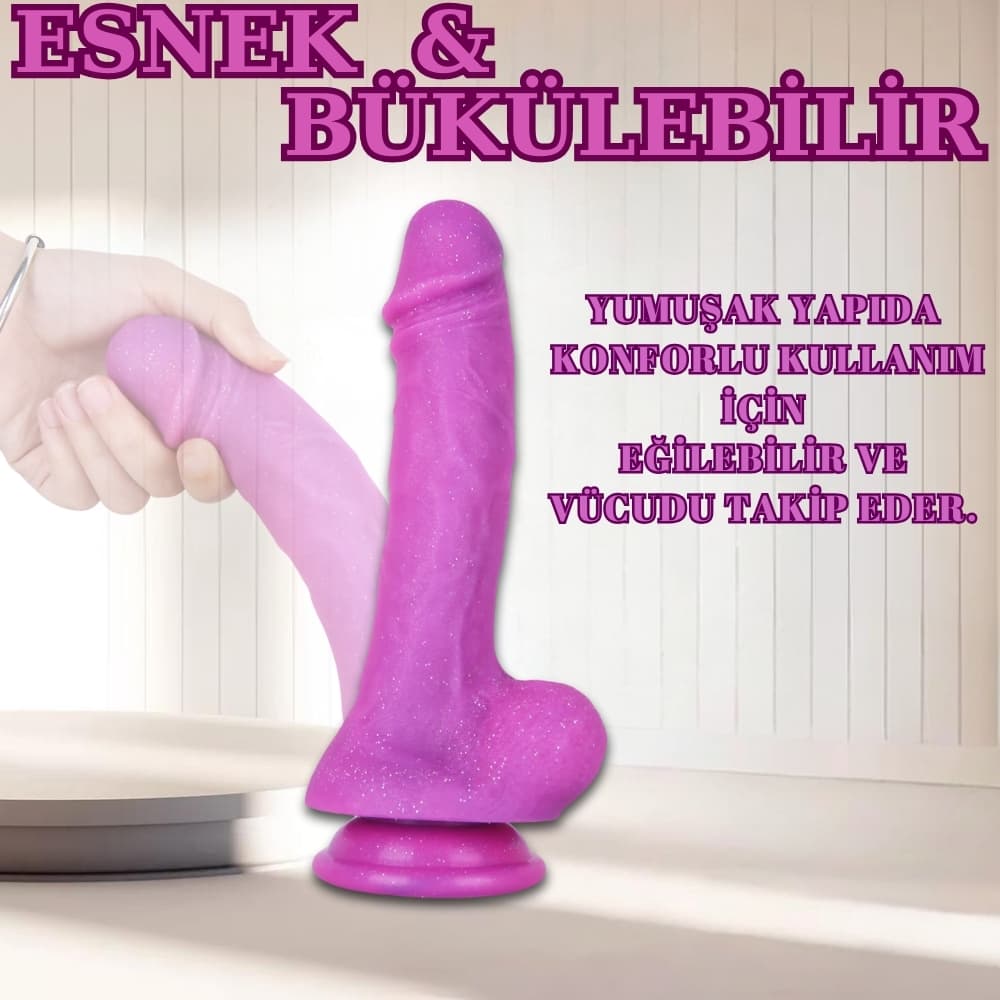 Wellco Adult MYST COLOR Dildo Parlak Simli Ultra Yumuşak Pembe Realistik Yapay Penis - 4