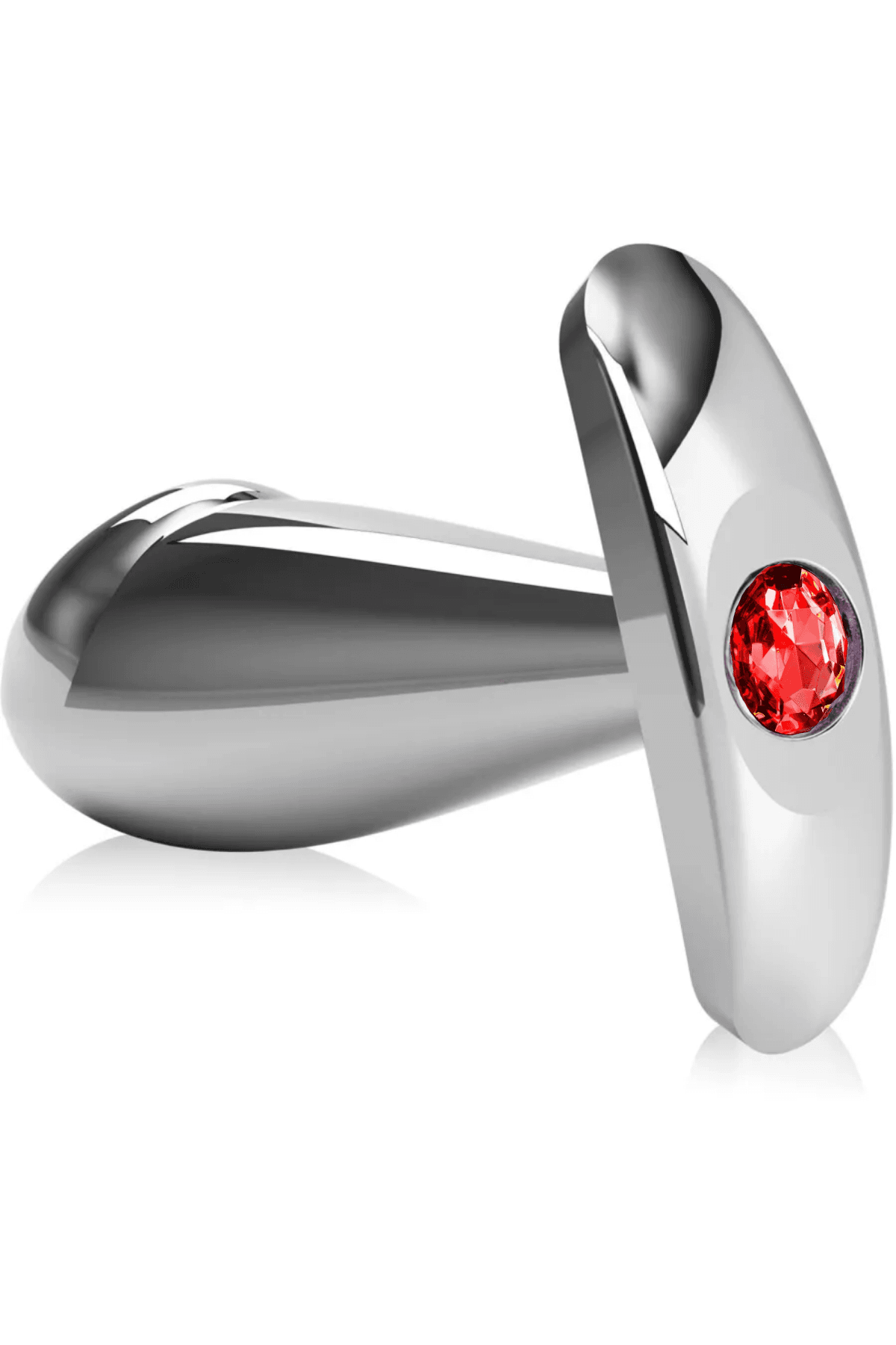 Wellco Adult Paslanmaz Çelik Dildo Kırmızı Yuvarlak Mücevher Taşlı Pürüzsüz Silver Metal Anal Butt Plug - 3