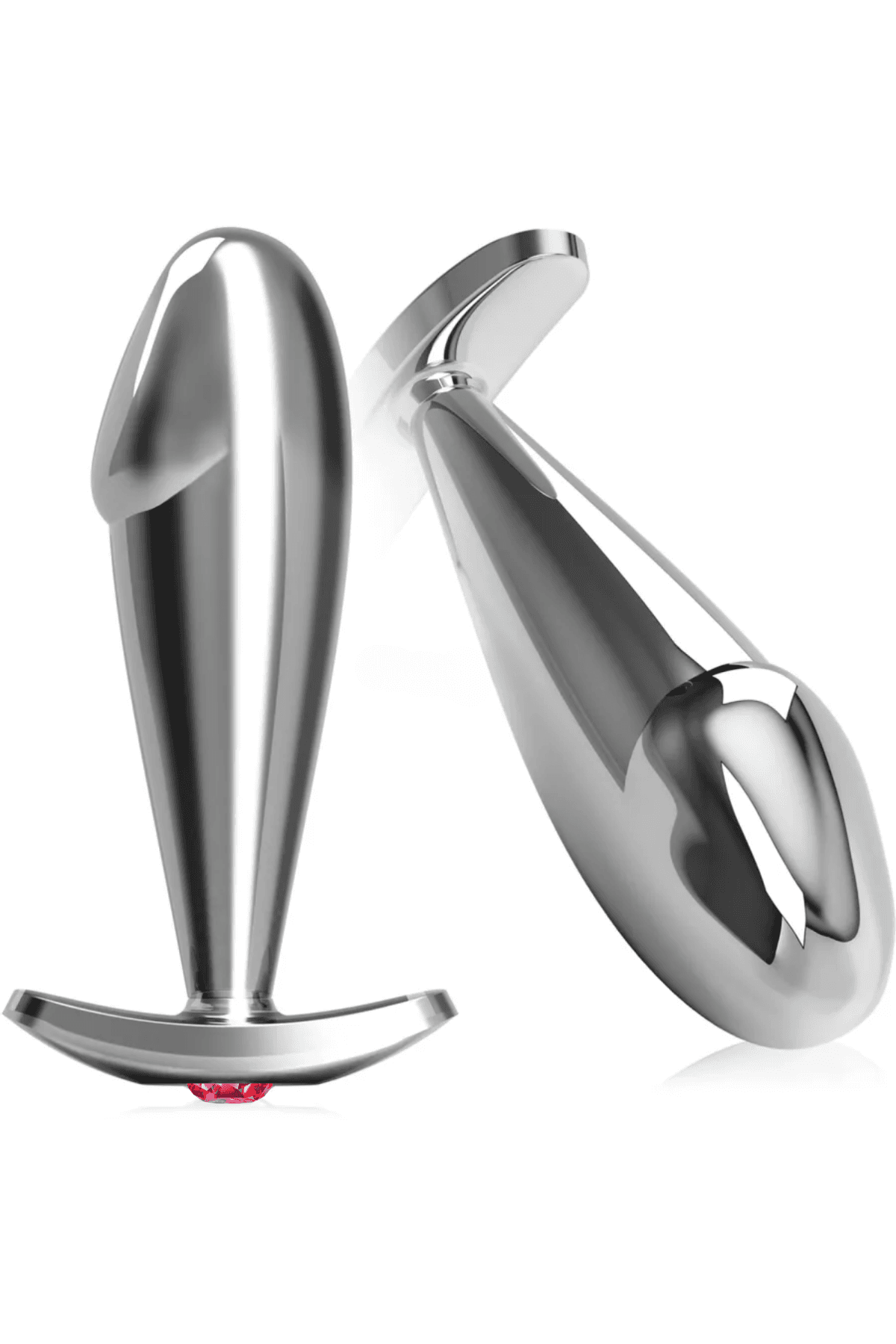 Wellco Adult Paslanmaz Çelik Dildo Kırmızı Yuvarlak Mücevher Taşlı Pürüzsüz Silver Metal Anal Butt Plug - 4