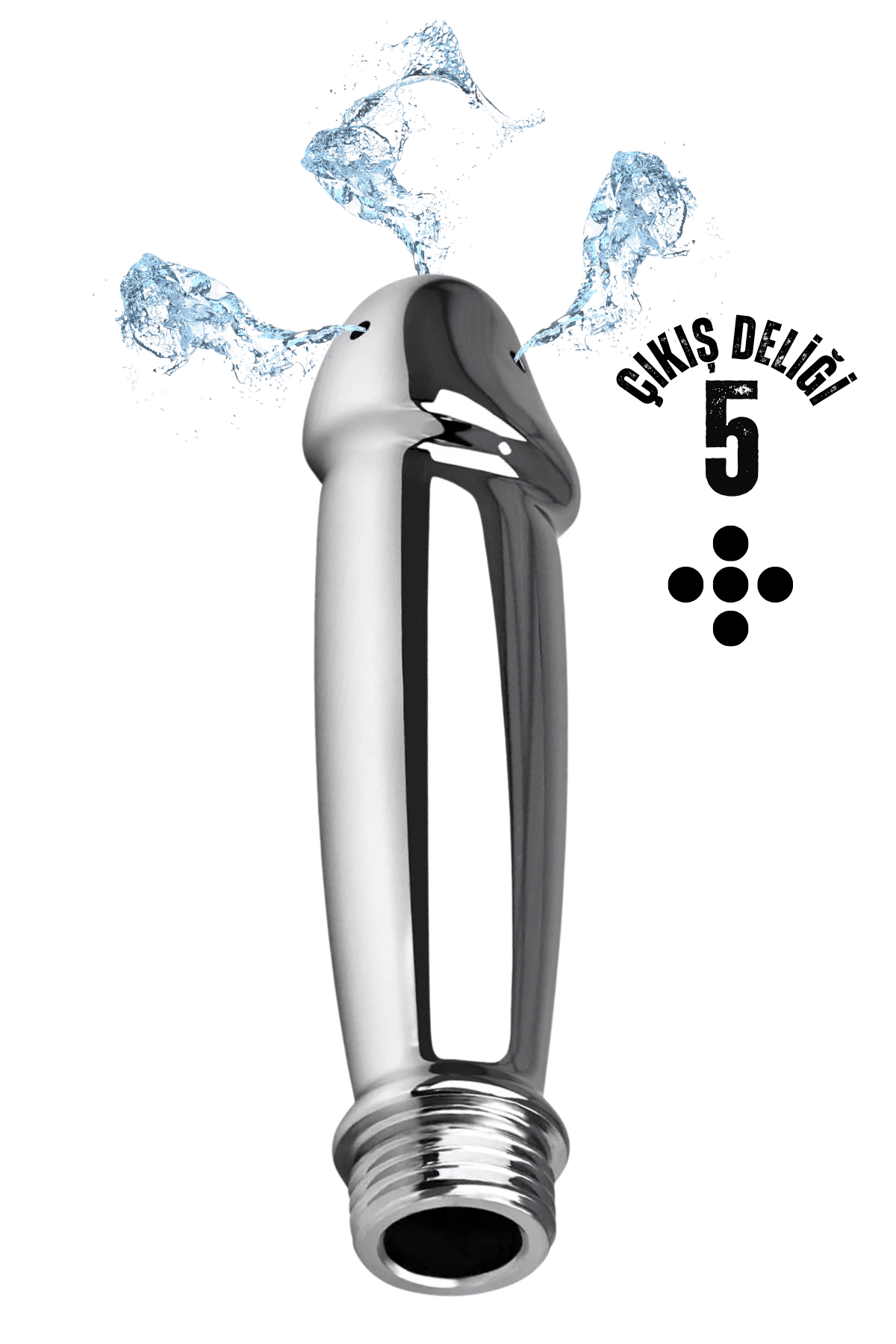 Wellco Adult Paslanmaz Çelik Penis Görünümlü 5 Delikli Anal Temizlik Metal Lavman Duş Başlığı