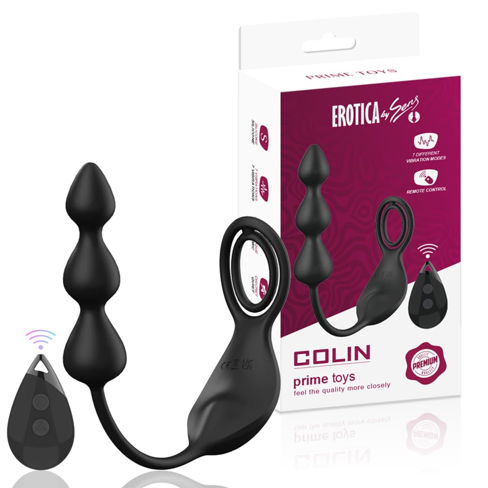 Wellco Adult PRIME TOYS Colin Şarjlı Uzaktan Kontrol Testis ve Penis Halkalı Boncuk Prostat Uyarıcı Anal Vibratör