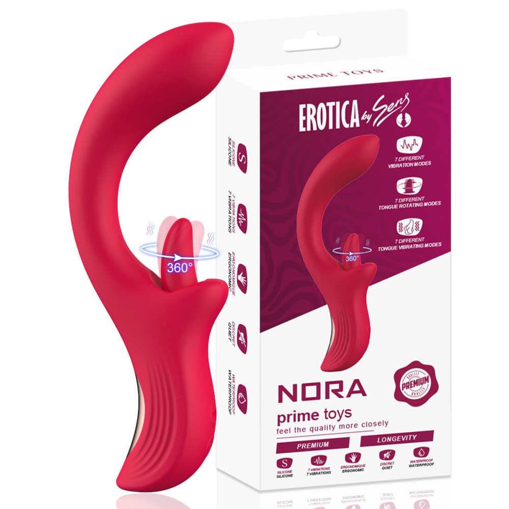 Wellco Adult PRIME TOYS Nora Şarjlı 2 in 1 Klitoris G Nokta Uyarıcı Dönen Dil Hareketli Kavisli Vibratör