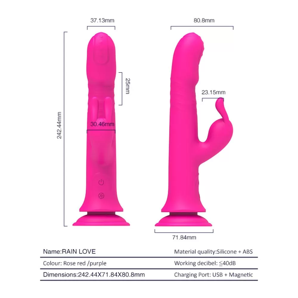Wellco Adult RAIN LOVE İleri Geri ve 360° Rotasyon Hareketli Su Geçirmez Vantuzlu Rabbit Vibratör - 4