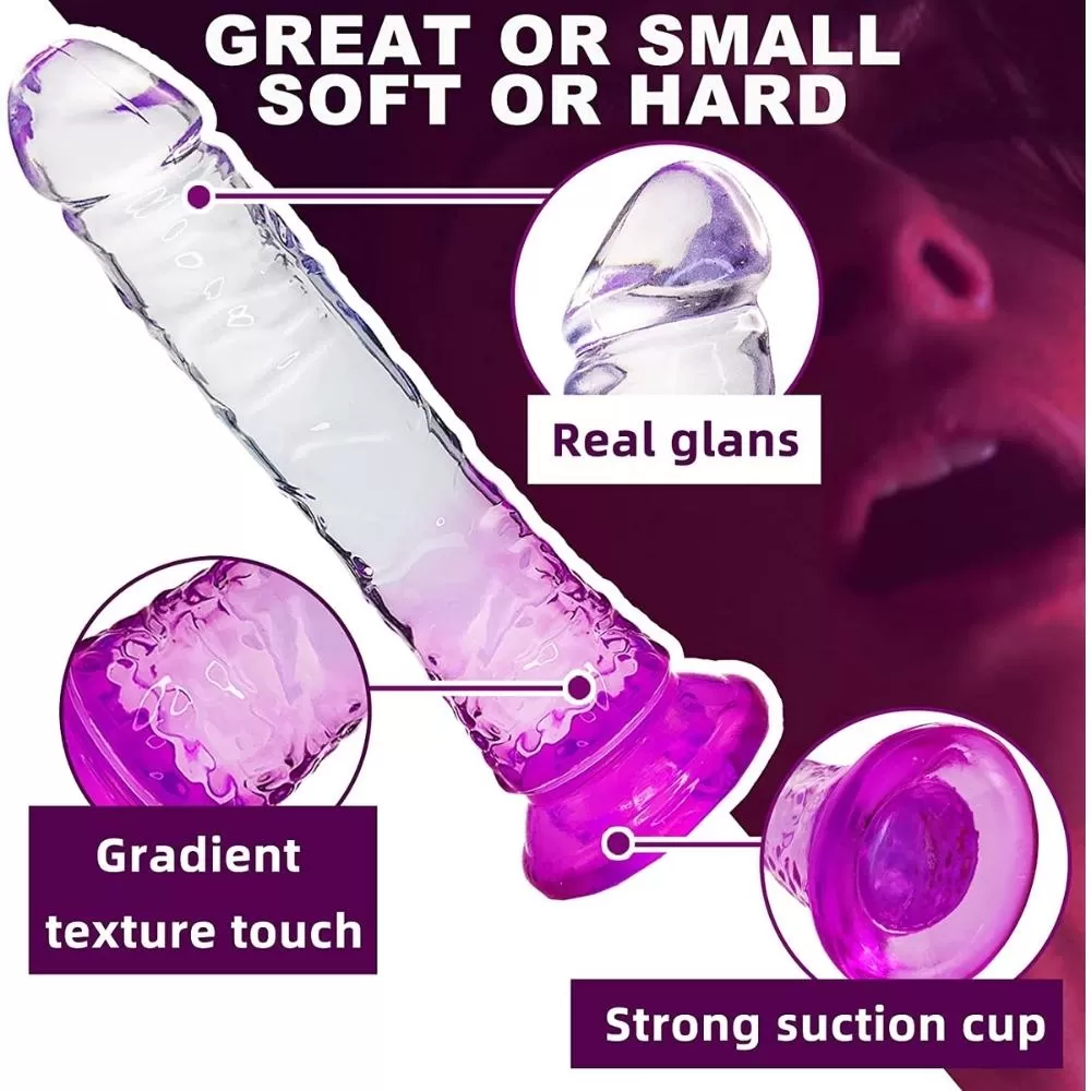 Wellco Adult MYST COLOR Dildo Realistik Jel Dokuda Testissiz Ultra Yumuşak Şeffaf Mor Yapay Penis - 3