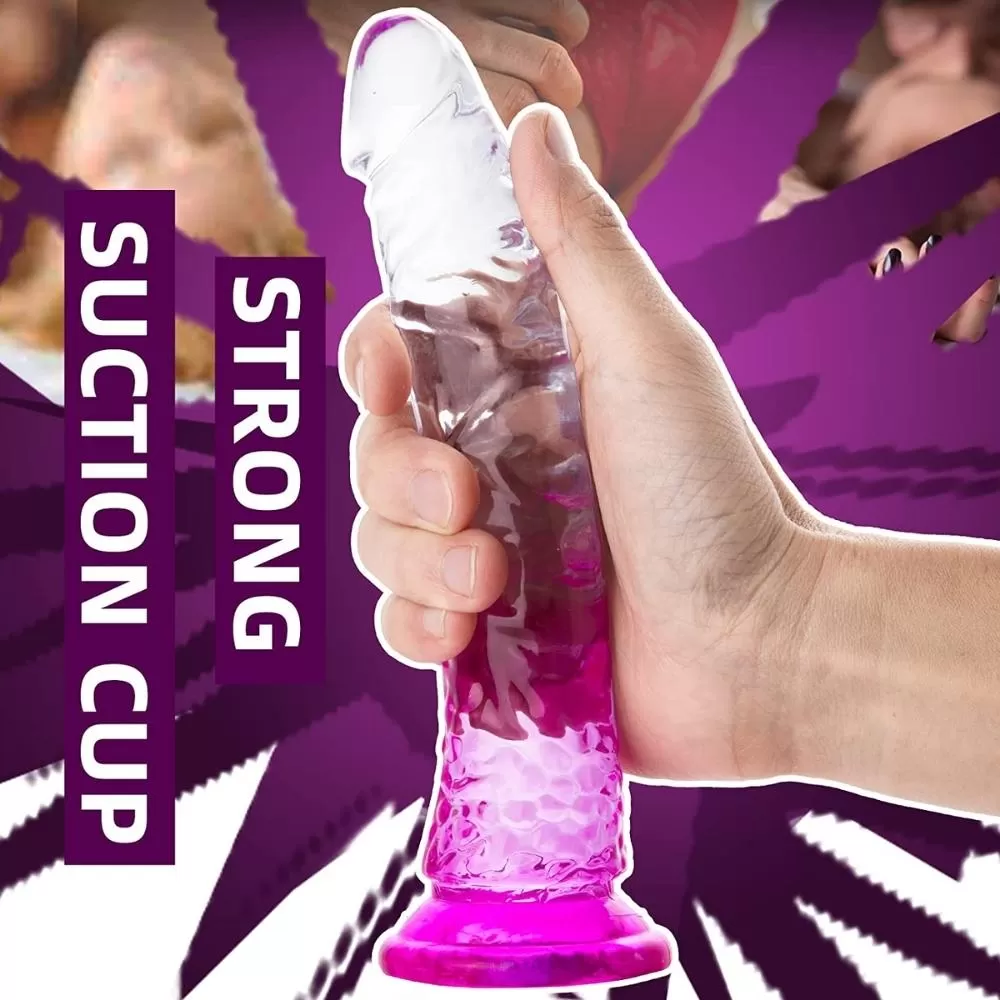 Wellco Adult MYST COLOR Dildo Realistik Jel Dokuda Testissiz Ultra Yumuşak Şeffaf Mor Yapay Penis - 4