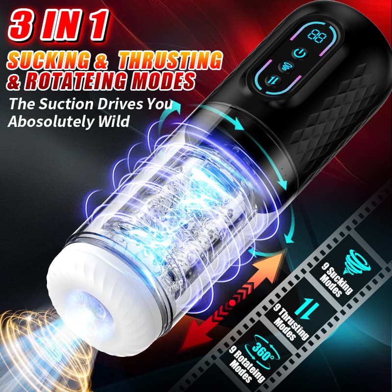 Wellco Adult Şarjlı İleri Geri ve Dönme Hareketli ve Emiş Özellikli 3 in 1 LCD Ekran Otomatik Vajina Mastürbatör - 2