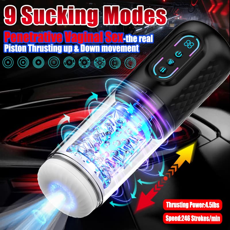 Wellco Adult Şarjlı İleri Geri ve Dönme Hareketli ve Emiş Özellikli 3 in 1 LCD Ekran Otomatik Vajina Mastürbatör - 4