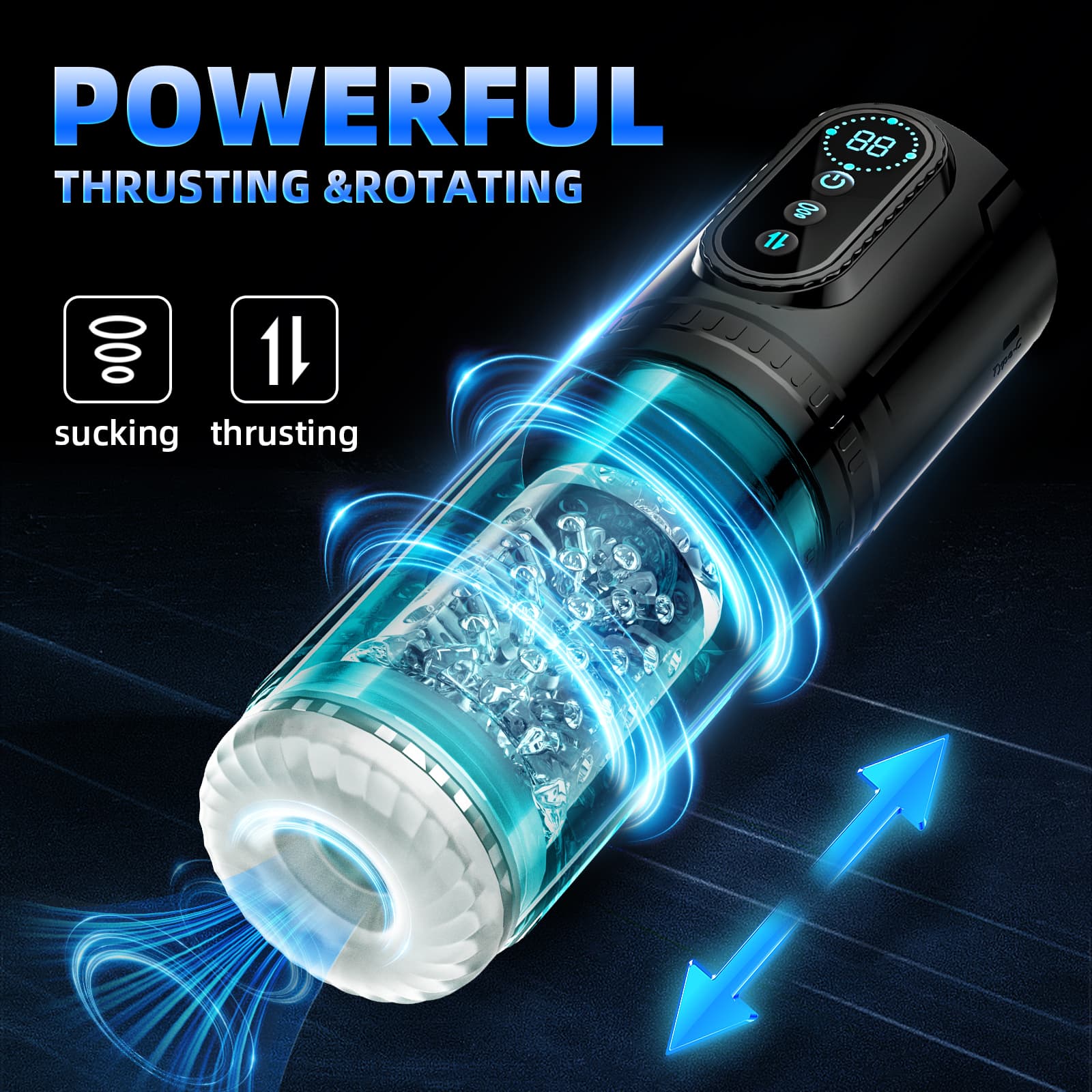 Wellco Adult Şarjlı İleri Geri ve Dönme Hareketli ve Emiş Özellikli 3 in 1 LCD Ekran Otomatik Vajina Mastürbatör - 2